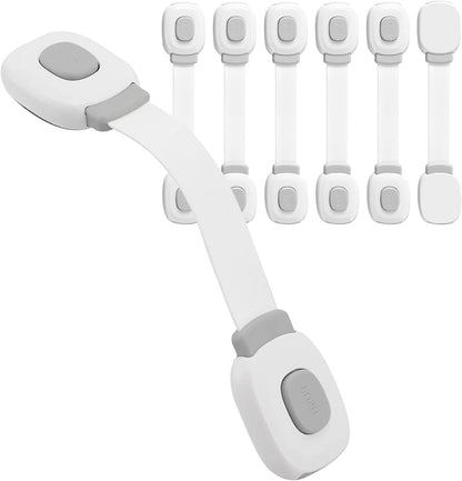 BillyBath Child Safety Latches, 6 Pieces, Cupboard Fridge Toilet Drawer Lock, No Drilling Needed, Grey