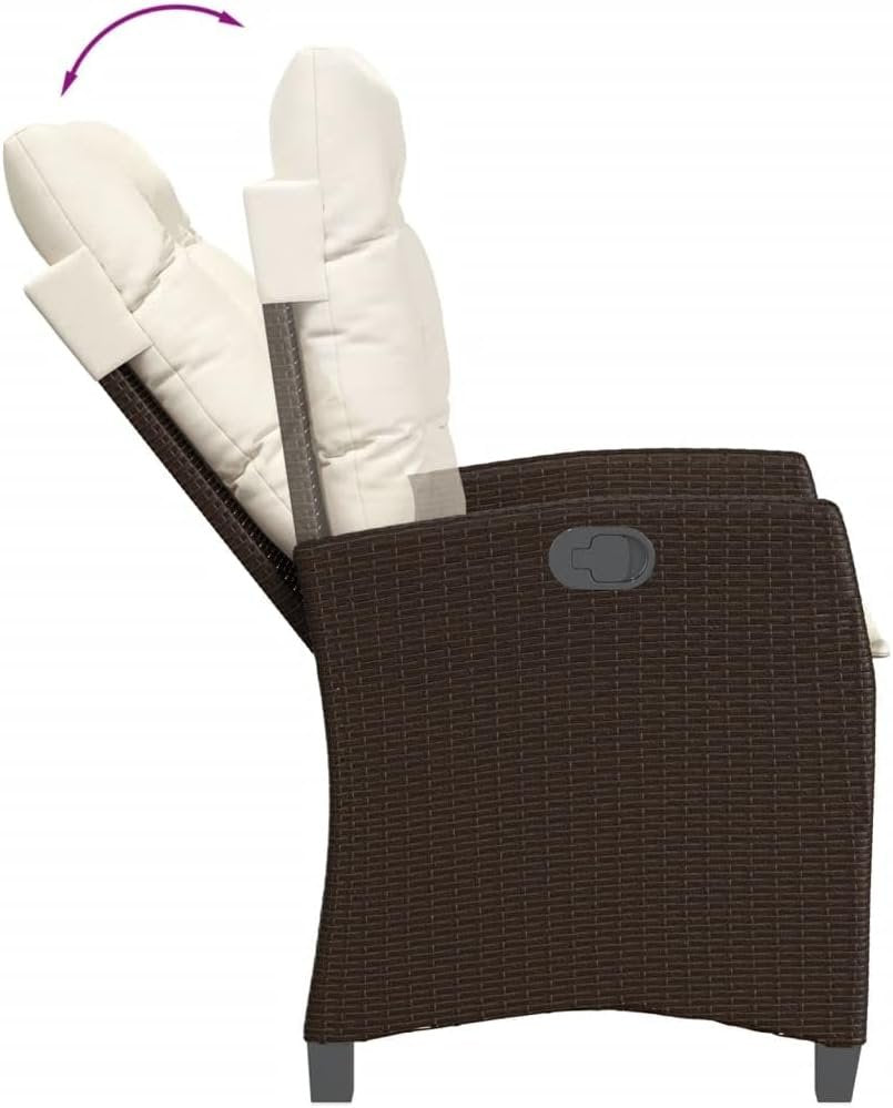 vidaXL 3-Piece Garden Dining Set with Cushions - Brown Poly Rattan Reclining Chairs & Tempered Glass Table for Outdoor Patio/Garden/Backyard