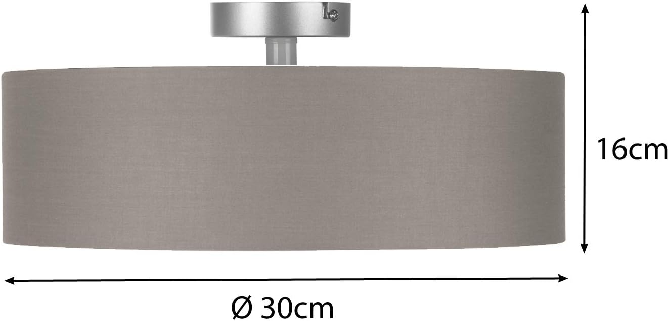Round Timeless Ceiling Light with Fabric Shade in Brown/Grey Diameter 30 cm - Satin Cover for Glare-Free Light Ambience