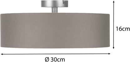Round Timeless Ceiling Light with Fabric Shade in Brown/Grey Diameter 30 cm - Satin Cover for Glare-Free Light Ambience