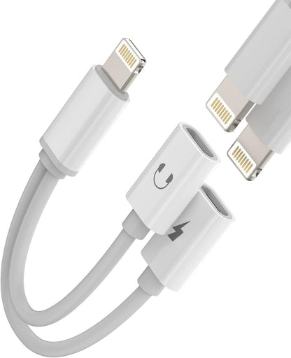 Dual Lightning Splitter Iphone Headphone Adapter(2in1)AUX Charger Cable Audio Charging Dongle Double Jack Converter for Apple MFI Certified 14 13 12 11 Pro Max Mini 7 8 Plus X Xr Earbud Adaptador Para