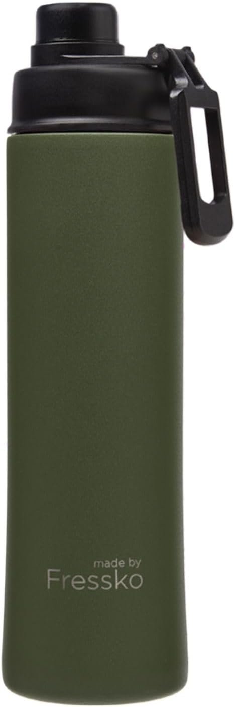 made by Fressko | Move Wide Mouth Insulated Stainless Steel Water Bottle-Khaki | with Sip Lid | 22 oz 660ml |BPA-Free | Leak Proof Lid