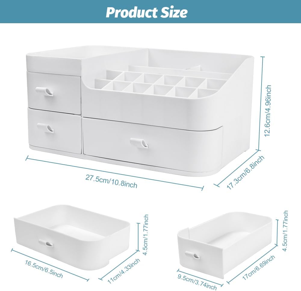 REFORUNG Makeup Organizer with Drawers Makeup Organizer Storage Container Makeup Organizer 28 x 18 cm Plastic Cosmetic Organizer for Cosmetics, Jewellery and Accessories