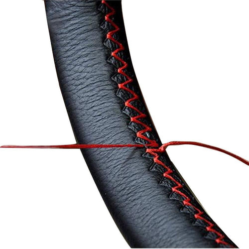 DIY Soft Leather Car Steering Wheel Cover with Needle and Thread Interior Accessories Red