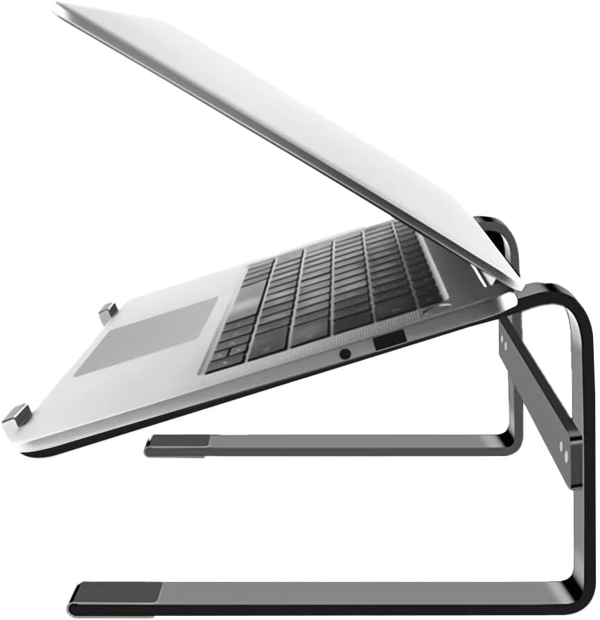 MMOBIEL Laptop Stand Tall - Riser 10 to 18 inches - Ventilated Laptop Holder Universal - Stand for Desk Compatible with MacBook, Notebook, ASUS and More - Incl. Tools - Black Aluminum