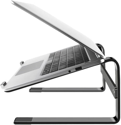 MMOBIEL Laptop Stand Tall - Riser 10 to 18 inches - Ventilated Laptop Holder Universal - Stand for Desk Compatible with MacBook, Notebook, ASUS and More - Incl. Tools - Black Aluminum
