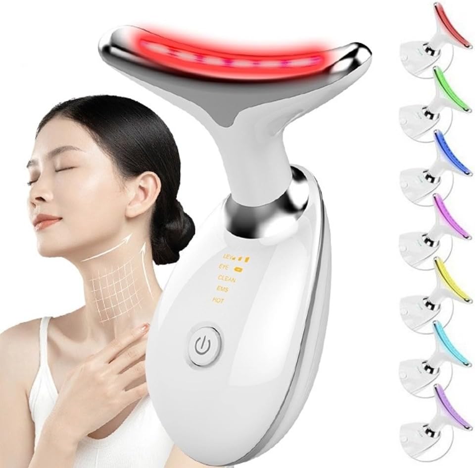 Poemtian Portable Neck and Face Massager, Multifunctional Facial Massage Tool, Micro Glow Face Sculptor, 7 Color Led Face Neck Massager for Skin Care Routine At Home, Easy To Use