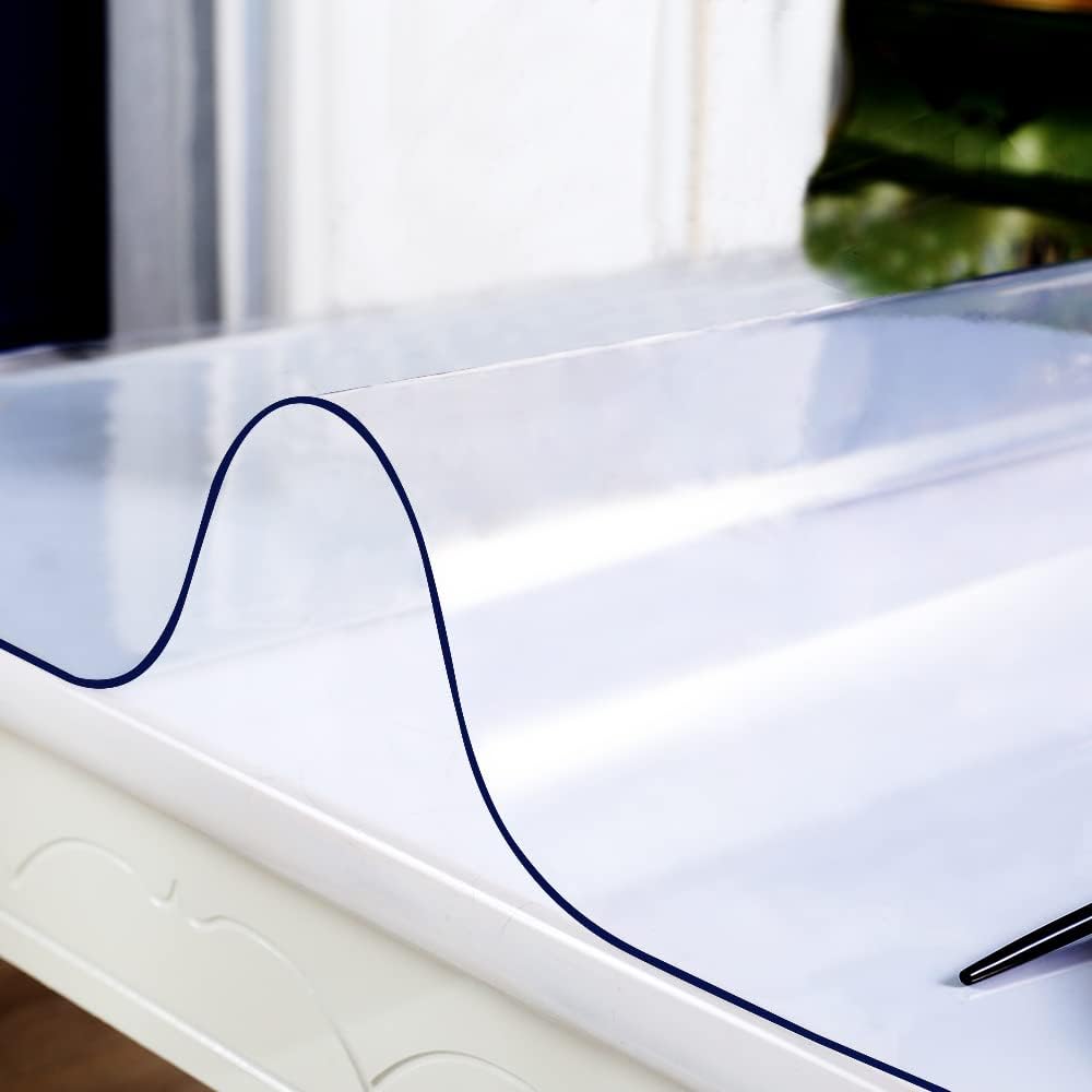 Thick Vinyl Clear Table Cover PVC Mat Pad Plastic Tablecloth 42x64 in Dining Living Room Party Table Top Protector Heavy Duty Easy Clean