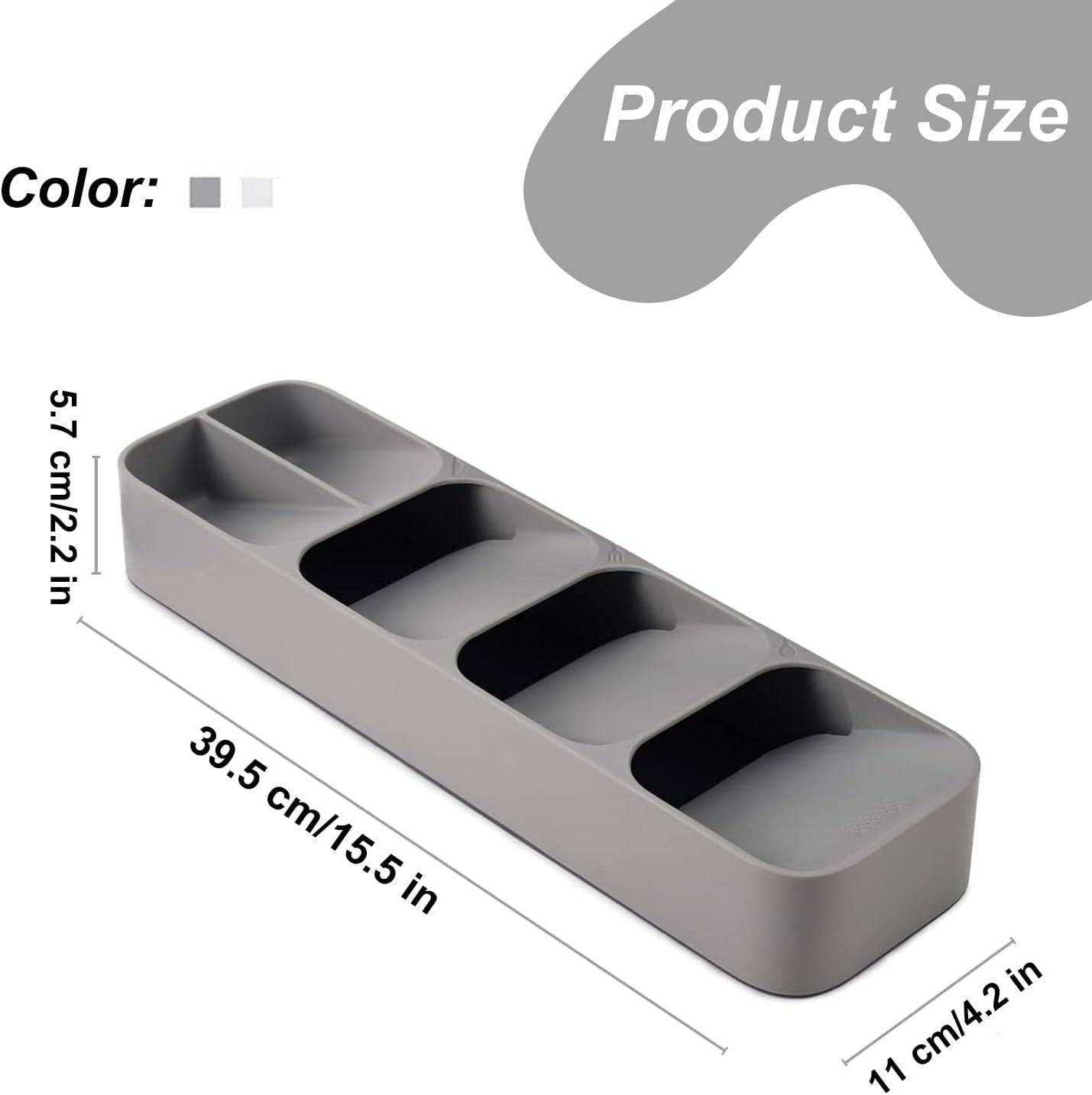 2 Pack Compact Small Cutlery Tray Organiser, Utensil Holder for Drawers, Kitchen Silverware Drawer Organizer Divider for Spoons Forks & Short Knives, White & Grey