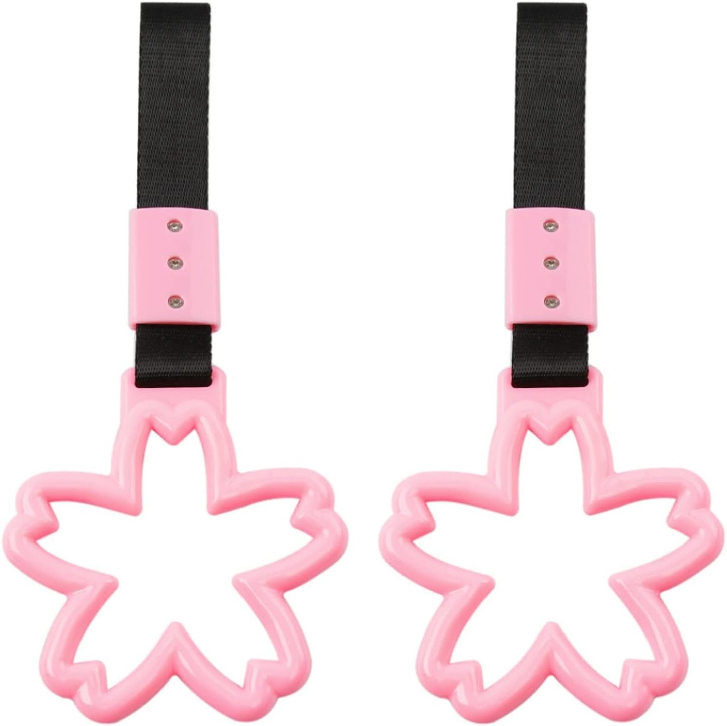 Bnapott 2 Pieces Car Handle Ring, Sakura Shaped Handle Hand Strap for Subway Train Bus, Car Exterior Accessories and Rear Bumper Warning Ring(Pink)