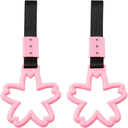 Bnapott 2 Pieces Car Handle Ring, Sakura Shaped Handle Hand Strap for Subway Train Bus, Car Exterior Accessories and Rear Bumper Warning Ring(Pink)
