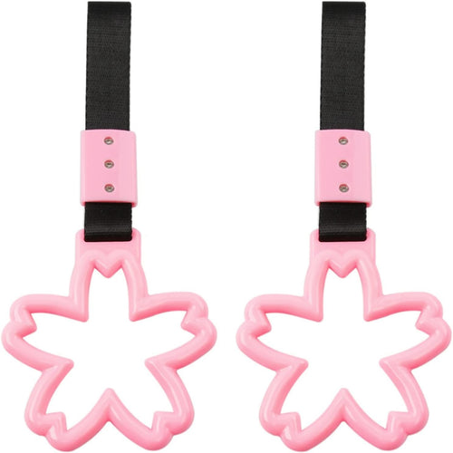 Bnapott 2 Pieces Car Handle Ring, Sakura Shaped Handle Hand Strap for Subway Train Bus, Car Exterior Accessories and Rear Bumper Warning Ring(Pink)