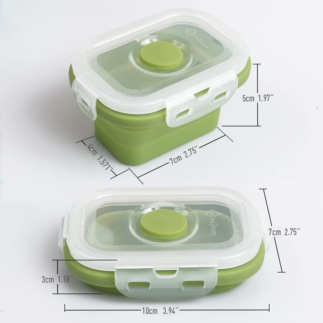 Cozihom Pack of 4, Collapsible Food Supplement Box, Collapsible Silicone Food Storage Container with Clip-on Lid, Portion Control Containers, Stackable, Space Saving, Microwave/ Fridge/ Freezer/Dishwasher Safe, BPA Free, 5 Oz