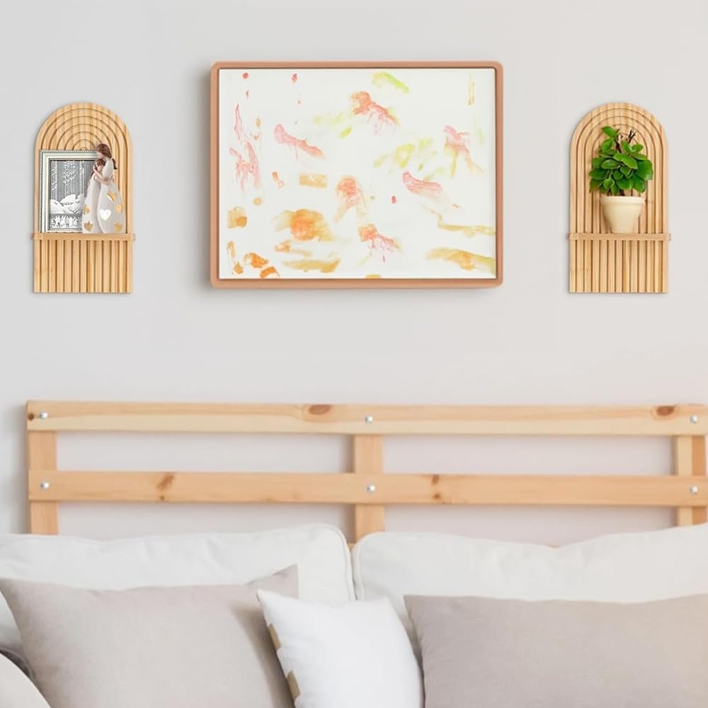 2 Pcs Boho Wooden Rainbow Wall Shelves Wall Mount Wooden Shelves Modern Shelf for Living Room Bathroom Bedroom Classroom Office Nursery Wall Decor