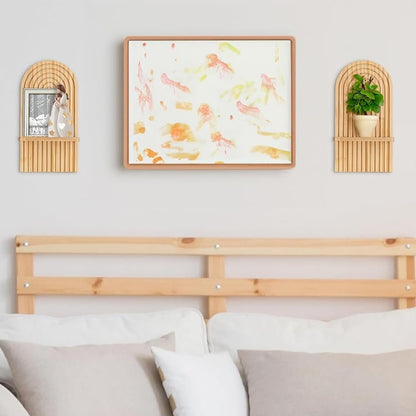 2 Pcs Boho Wooden Rainbow Wall Shelves Wall Mount Wooden Shelves Modern Shelf for Living Room Bathroom Bedroom Classroom Office Nursery Wall Decor