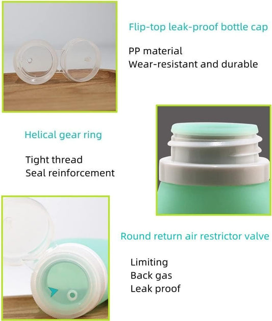 WADY Silicone Travel Bottles, 4 Pack 60ml, Leak Proof, Reusable, Perfect for Travel, Outdoor Activities, Personal Use