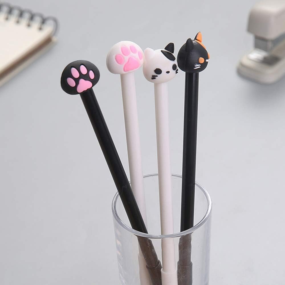YRYUNRUI 12 Pcs Cute Pens Kawaii Pens Fun Pens, 0.5mm Cartoon Cat Black Ink Writing Gel Ballpoint Pens, Korean Japanese Stationery School Supplies for Teen Girls Women Gifts (Cat paw)