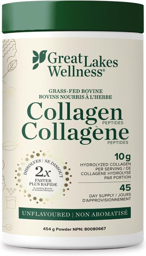 Great Lakes Wellness Collagen Peptides Powder - Unflavored - Quick Dissolve Hydrolyzed, Hormone & Antibiotic Free, Non-GMO, No Preservatives - 454g