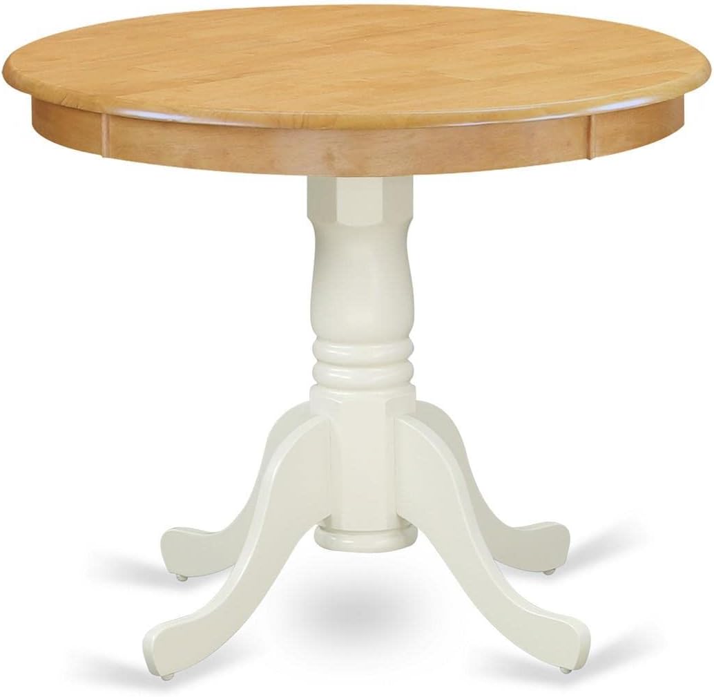 East West Furniture ANT-OLW-TP Antique Kitchen Dining Table - a Round Wooden Table Top with Pedestal Base, 36x36 Inch, Oak & Linen White