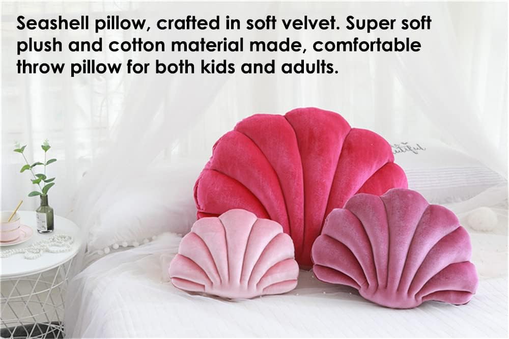 Patty Both Seashell Decorative Pillow Velvet Seashell Throw Pillow, Sea Shell Shaped Throw Pillow Decorative Pillows for Bed Couch Home Office Decor (Pink, Small(12.8 * 10in 0.3kg))
