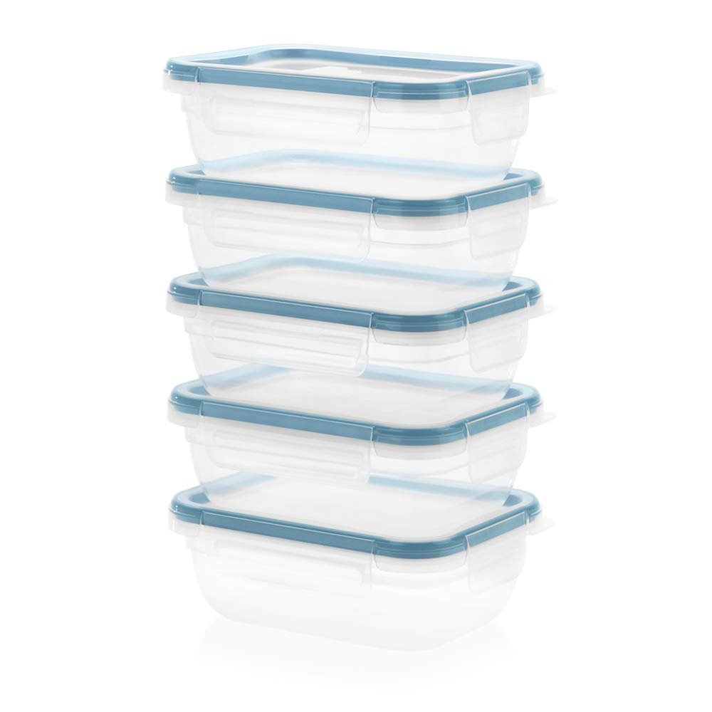 Snapware Total Solution 10pc Rectangle Plastic Food Storage Container Value Set, 10pcs (5 x 3 Cup [710ml] containers with 5 x tab Locking lids), Opaque
