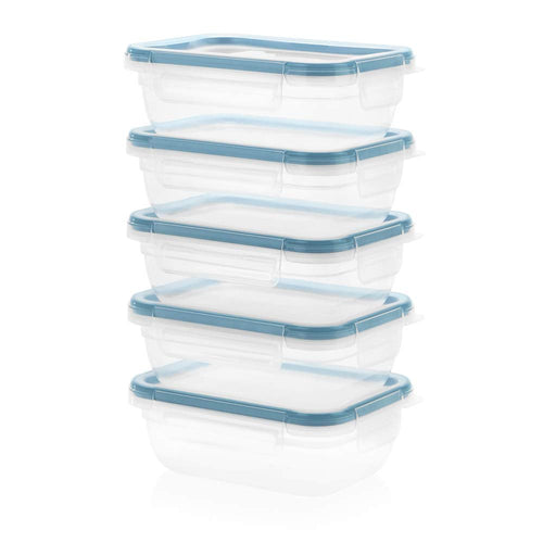 Snapware Total Solution 10pc Rectangle Plastic Food Storage Container Value Set, 10pcs (5 x 3 Cup [710ml] containers with 5 x tab Locking lids), Opaque