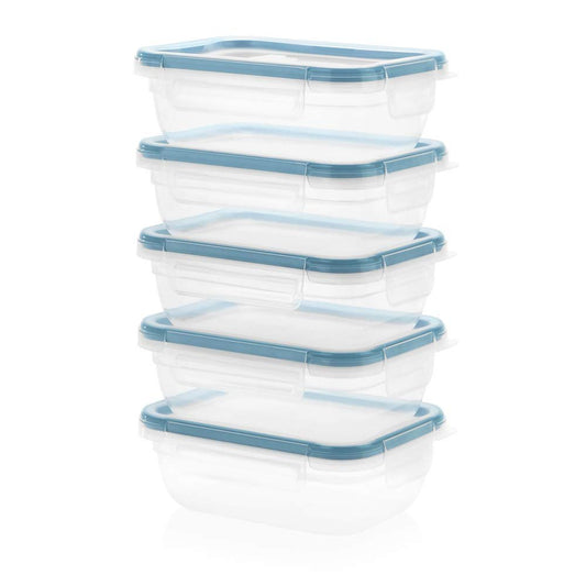 Snapware Total Solution 10pc Rectangle Plastic Food Storage Container Value Set, 10pcs (5 x 3 Cup [710ml] containers with 5 x tab Locking lids), Opaque