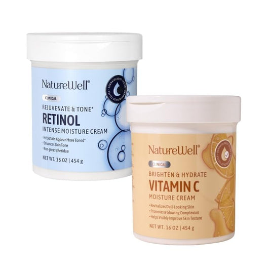 NATURE WELL Clinical Retinol & Vitamin C Moisturizing Cream Skincare Bundle for Face, Body, & Hands, Anti-Aging, Hydrating, Non-Greasy