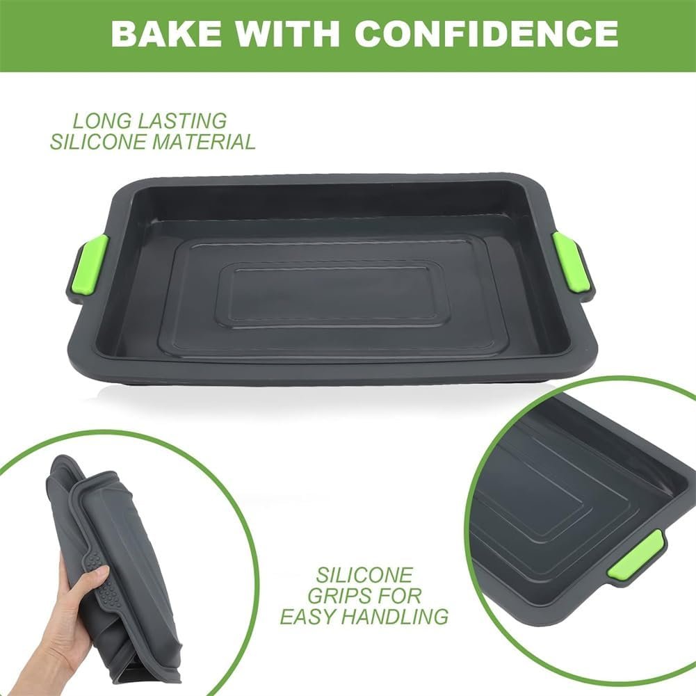 Baking Trays for Oven,Non Stick Baking Tray,Silicone Oven Tray,Baking Sheets with Silicone Handle Grips,Rectangle Cookware for Cake Focaccia Lasagne Muffins Brownie,Easy Clean Bakeware,34x23.8x3 cm