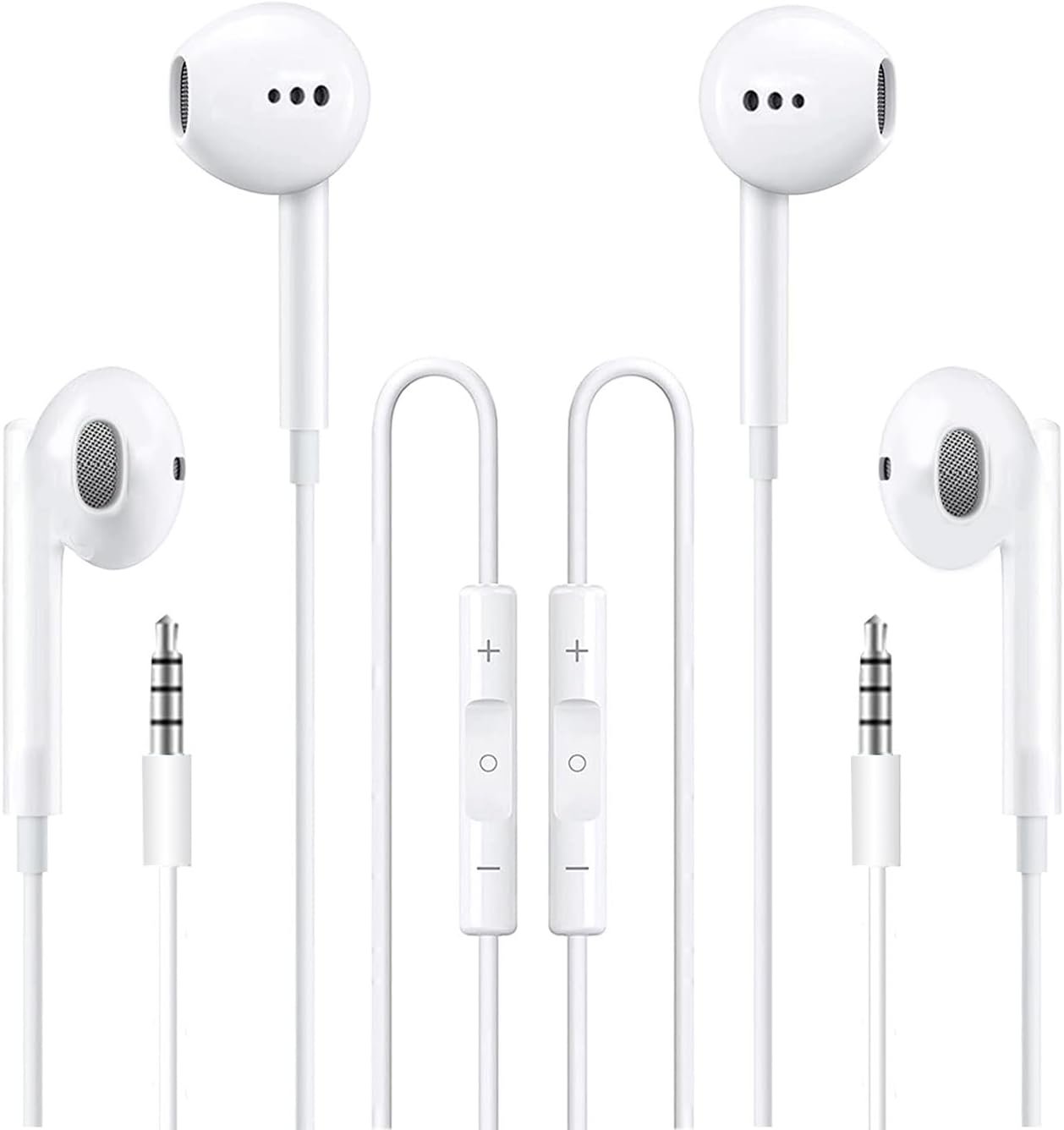 Feefuzz 2 Packs Apple Wired Headphones Earbuds with Microphone,in-Ear Earphones Volume Control[Apple MFi Certified] Compatible iPhone/ipad/Android/Computer 3.5mm Jack Devices, White, Small-6 (MX13)