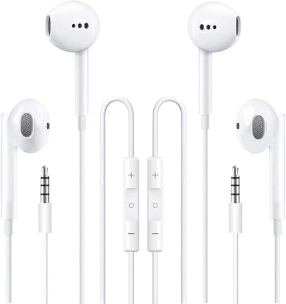Feefuzz 2 Packs Apple Wired Headphones Earbuds with Microphone,in-Ear Earphones Volume Control[Apple MFi Certified] Compatible iPhone/ipad/Android/Computer 3.5mm Jack Devices, White, Small-6 (MX13)