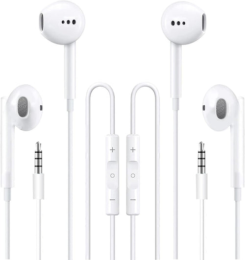 Feefuzz 2 Packs Apple Wired Headphones Earbuds with Microphone,in-Ear Earphones Volume Control[Apple MFi Certified] Compatible iPhone/ipad/Android/Computer 3.5mm Jack Devices, White, Small-6 (MX13)