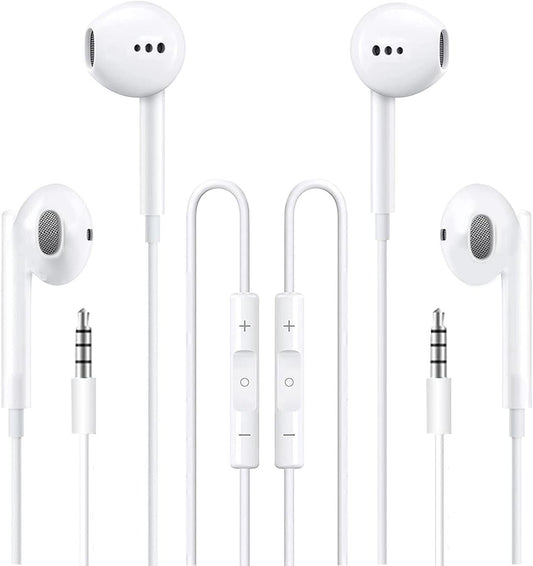 Feefuzz 2 Packs Apple Wired Headphones Earbuds with Microphone,in-Ear Earphones Volume Control[Apple MFi Certified] Compatible iPhone/ipad/Android/Computer 3.5mm Jack Devices, White, Small-6 (MX13)