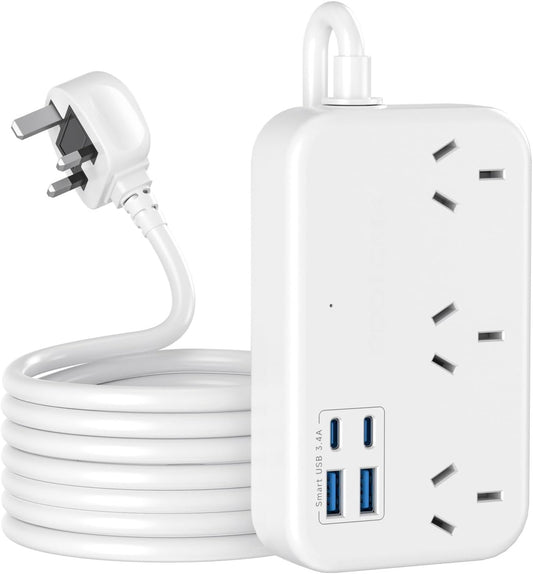 UK Travel Adapter(13A), AU to UK Plug Adapter with 3 Outlets 4 USB Ports (2 USB-C) Total Output 17W, Type G Power Plug and Outlet Converter for Australia to British Ireland Scotland Hong Kong