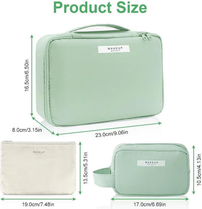Aucuu Women Beauty Case Travel Cosmetic Organizer Travel Makeup Bag with Double Face Pocket Travel Toiletry Bag for Travel/Outdoor, #4 Green (M), M, Toiletry Bags