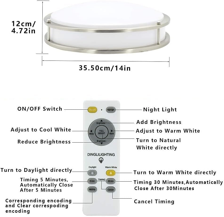 Depuley 30W Modern LED Ceiling Light with Remote, 35.5 cm Dimmable Surface Mount Ceiling Lamp Fixture for Bedroom Kitchen Dining Room Lighting, Timing, 3000K-6000K 3 Lights Color Changeable