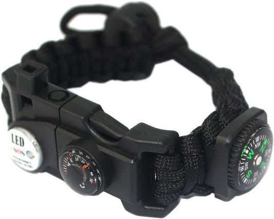 TECHONG Sports Paracord Bracelet - 7 String Woven Adjustable Survival Black Casual Wristband with 20 Emergency Tools for Wilderness Hunting & Fishing