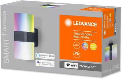 LEDVANCE Smart LED Outdoor Wall Light with WiFi Technology for Outdoor, RGB Colors Changable, Made of Dark Grey Aluminium, Compatible with Google and Alexa, SMART+ WIFI CUBE UPDOWN