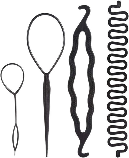 Hair Braiding Tool Set, 4 Fast Spiral Braids Hair Accessories for Hairstyles, Black DIY Styling Accessories for Women
