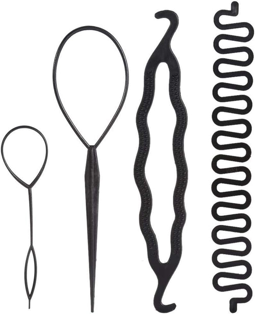 Hair Braiding Tool Set, 4 Fast Spiral Braids Hair Accessories for Hairstyles, Black DIY Styling Accessories for Women
