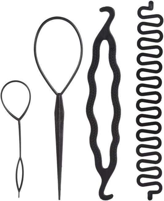 Hair Braiding Tool Set, 4 Fast Spiral Braids Hair Accessories for Hairstyles, Black DIY Styling Accessories for Women