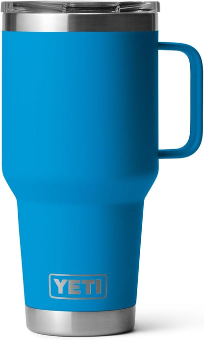 YETI Rambler 30 oz Travel Mug, Stainless Steel, Vacuum Insulated with Stronghold Lid, Big Wave Blue