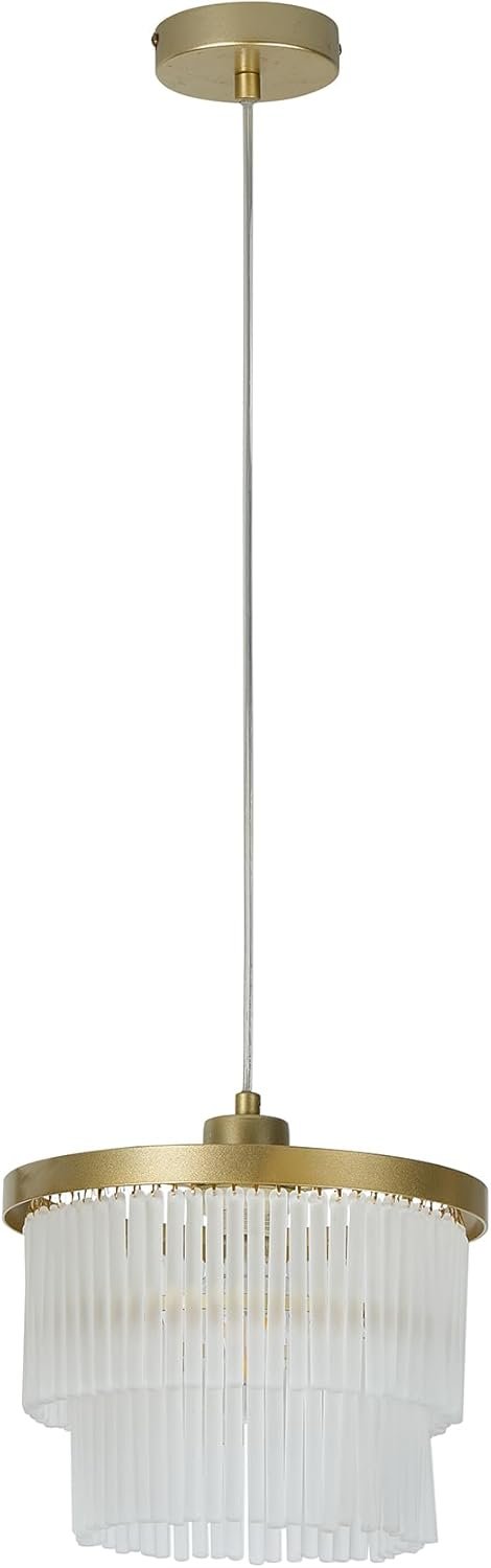 Lexi Lighting Greer Chandelier Light, Dia 25cm, 1 Light Stylish Gold Metal Tiered Frosted Rods Glass Easy-fit Shade Pendant Ceiling Light for Any Living Room, Dining Area, or Bedroom