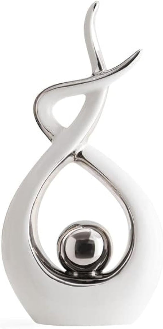 CESTATIVO Ceramic Statue, Modern Sculpture, Abstract Ornaments, Decorative Item, Table Decorations for Living Room Dining Room Bedroon Office Centerpiece (Silver White, Large)