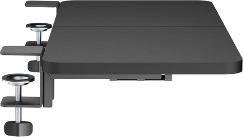 OfficeOzone Desk Extension Tray with Storage Holders, Heavy-Duty Clamp,Matte Black, Expand Workspace with Laptop & Headphone Holders