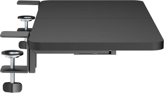 OfficeOzone Desk Extension Tray with Storage Holders, Heavy-Duty Clamp,Matte Black, Expand Workspace with Laptop & Headphone Holders