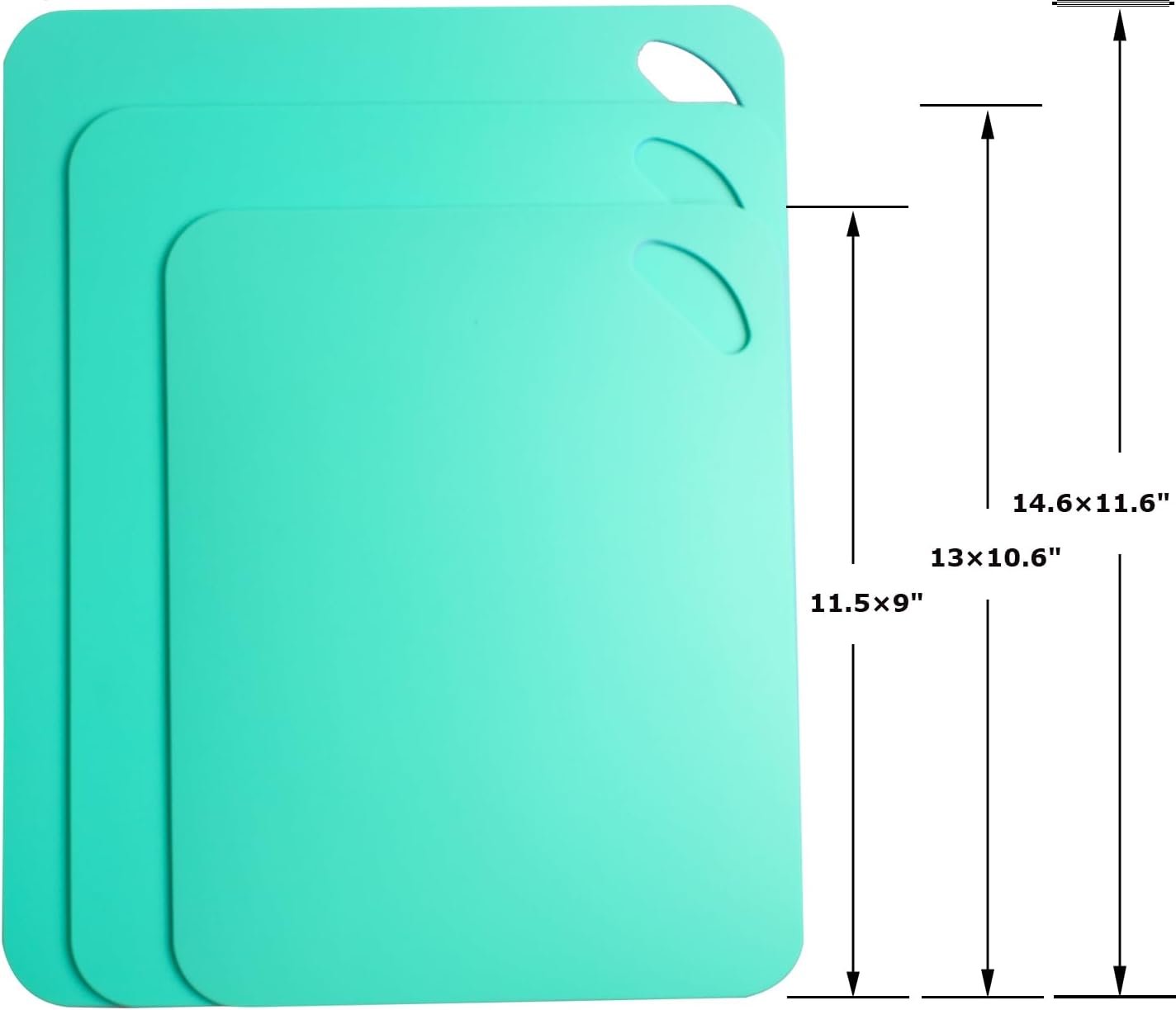 Plastic Flexible Cutting Mats for Kitchen, 3pcs Color Coded Chopping Board Set, Cutting Board Sheet for Kitchen Cooking, Dishwasher Safe（13x10.6"）