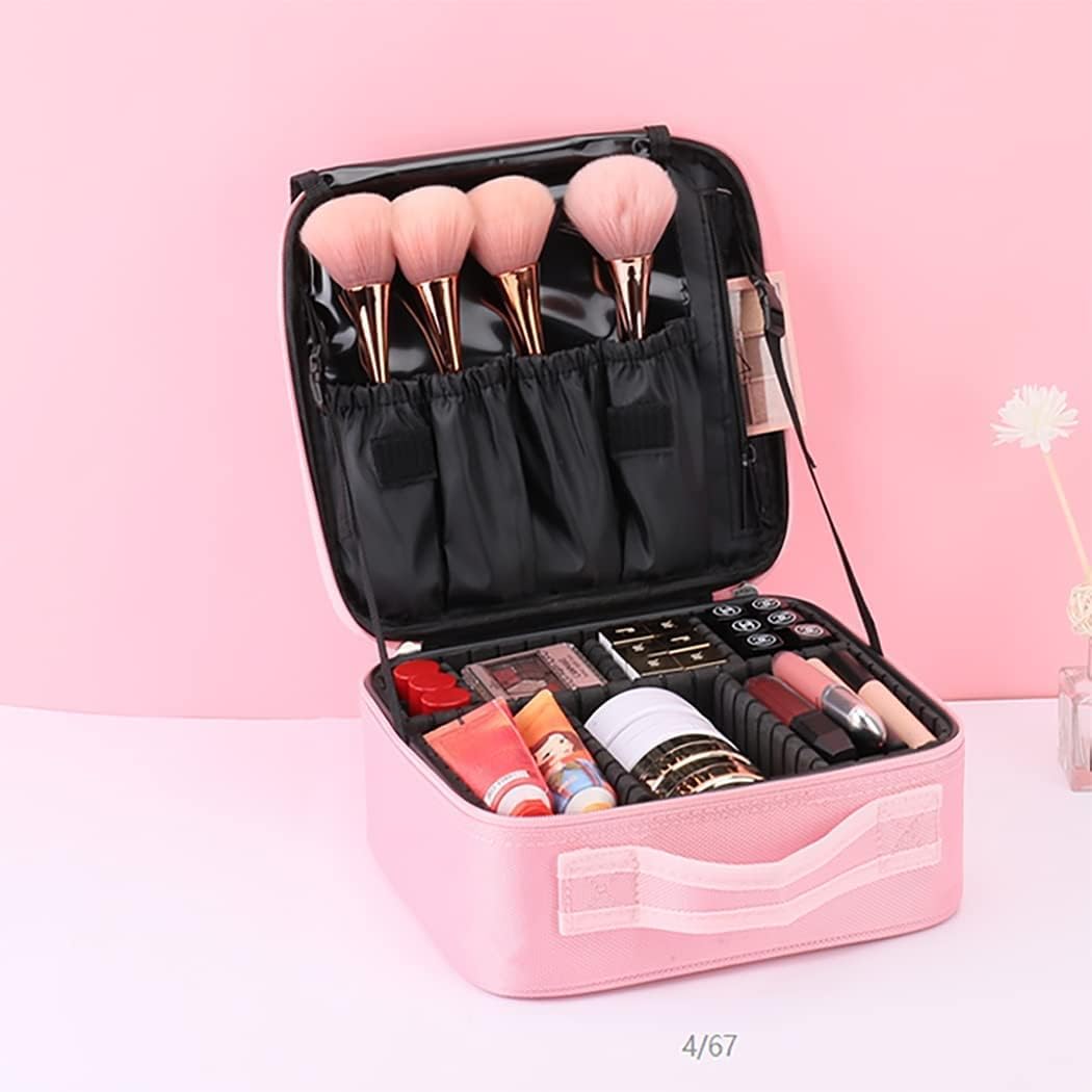 ANBOWEI Women's Beauty Case, Travel Makeup Bag Professional Large Capacity Makeup Case, Cosmetic Bag Beautician with Adjustable Divider, Makeup Bag for Cosmetic Tool (Pink), Colour: Pink, 26 L x 23 B
