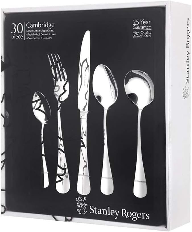 Stanley Rogers Cambridge Cutlery 30-Piece Set â€“ Stainless Steel Flatware for 6 People â€“ Elegant Table Setting for Everyday or Entertaining