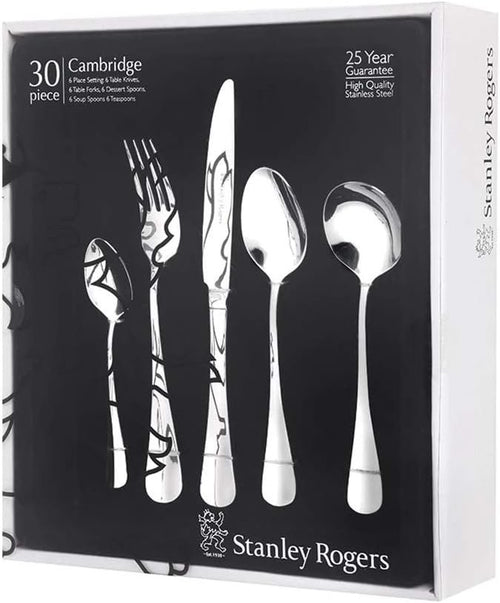 Stanley Rogers Cambridge Cutlery 30-Piece Set â€“ Stainless Steel Flatware for 6 People â€“ Elegant Table Setting for Everyday or Entertaining